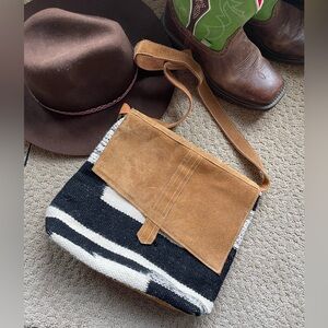 Western leather and wool purse